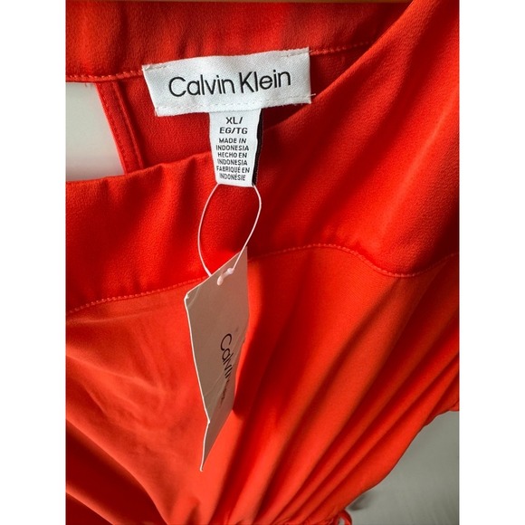 Calvin Klein Blouse Top Sleeveless Keyhole Drawstring Waist Red XL - Picture 2 of 4